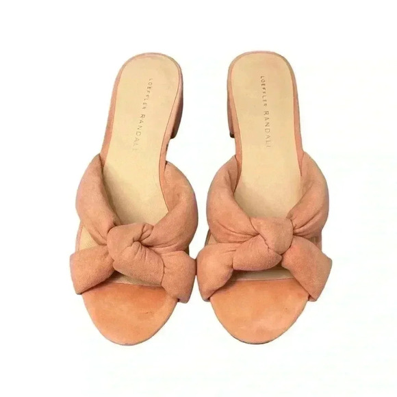 Loeffler Randall Size 7 Elsie Knotted Slide Sandal Blush Pink Suede Block Heel - Picture 4 of 13